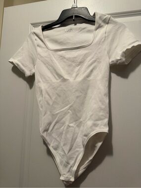 White Short-Sleeve Scoop Neck Bodysuit